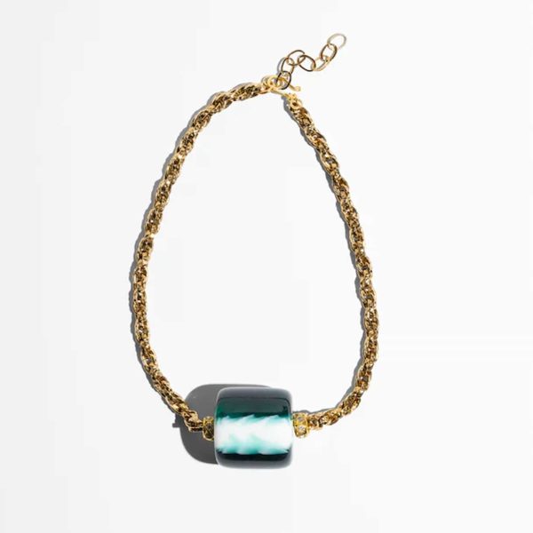 Katerina Psoma Livia Chain Necklace with Green Bead
