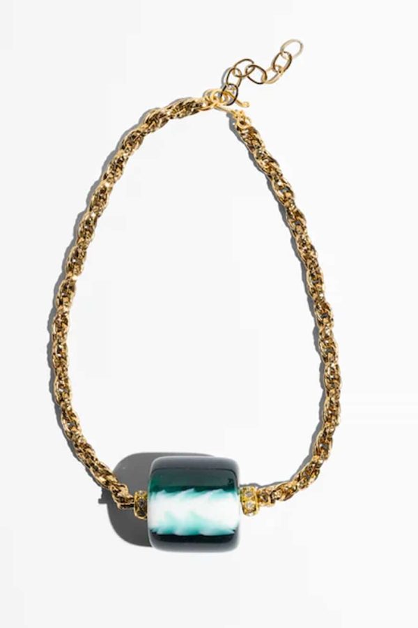 Katerina Psoma Livia Chain Necklace with Green Bead