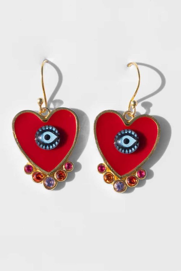 Katerina Psoma Red Evil Eye Heart Earrings