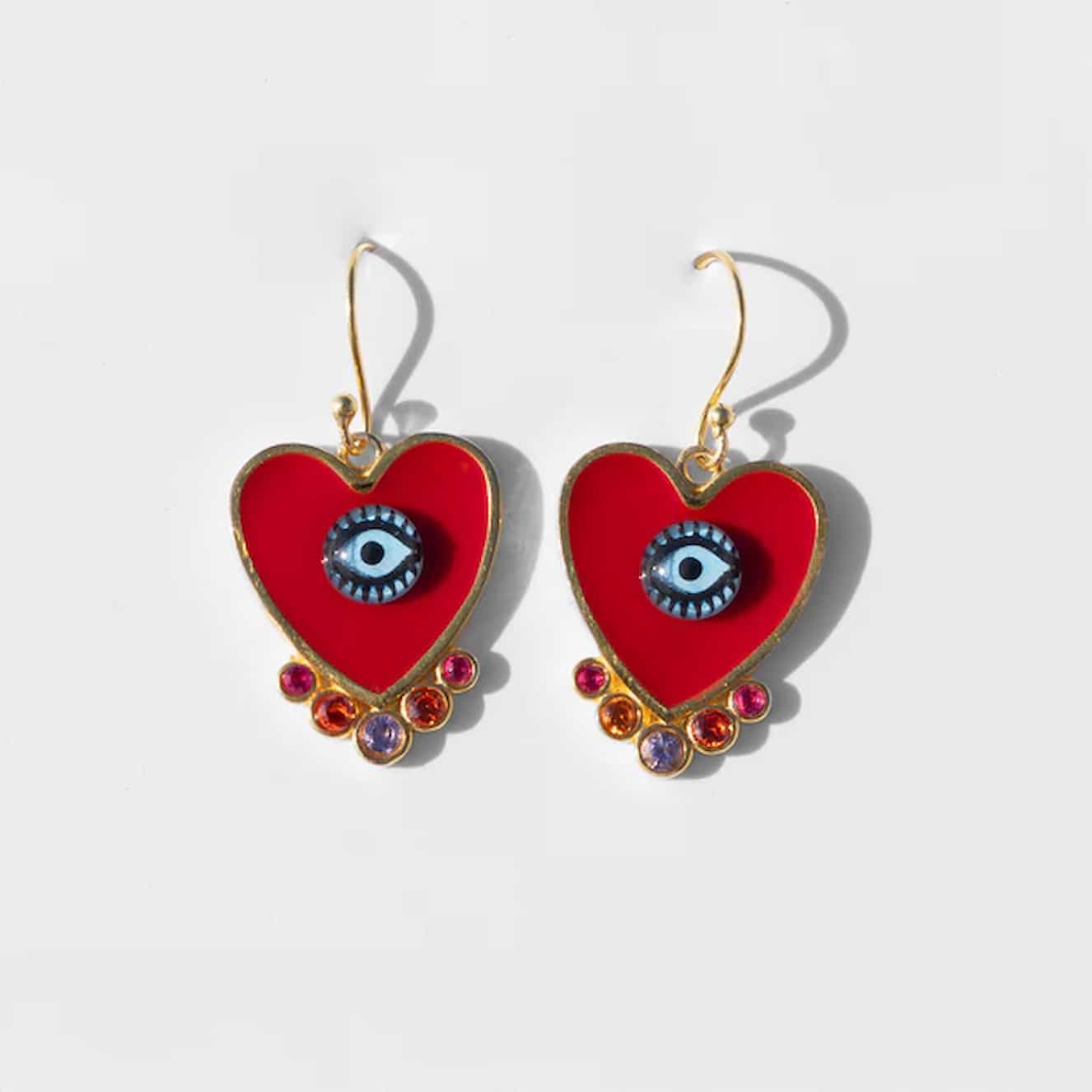 Katerina Psoma Red Evil Eye Heart Earrings