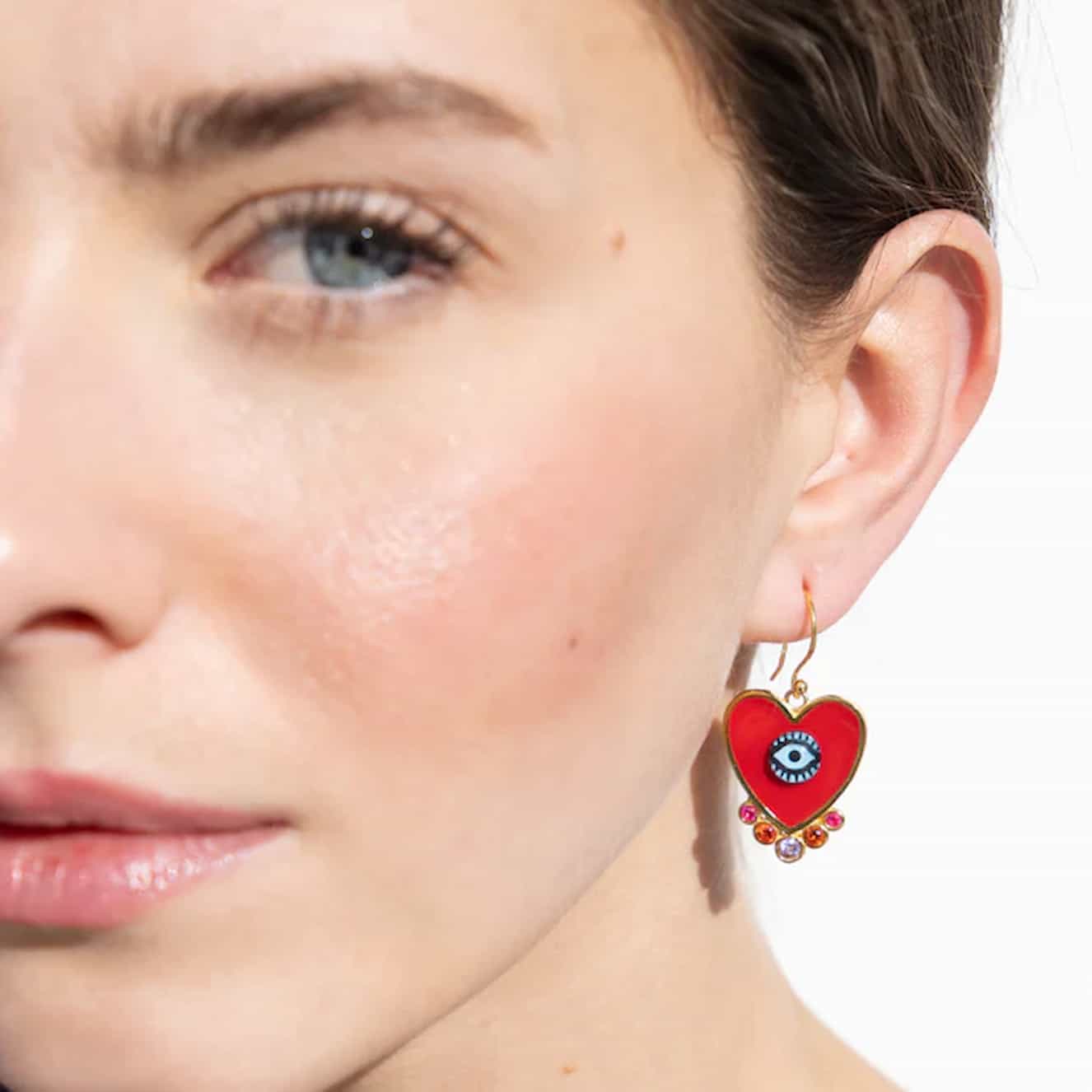 Katerina Psoma Red Evil Eye Heart Earrings - Image 2