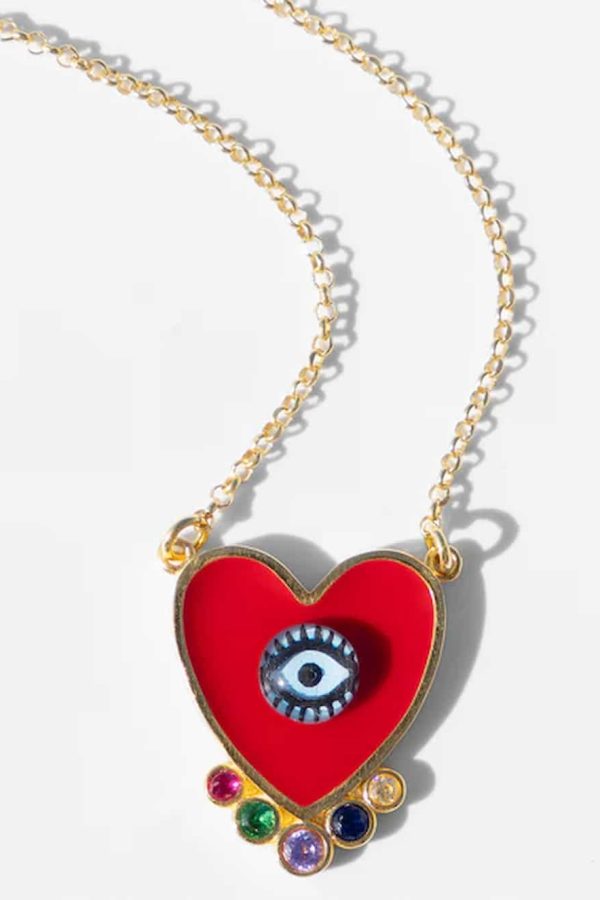 Katerina Psoma Red Evil Eye Heart Necklace