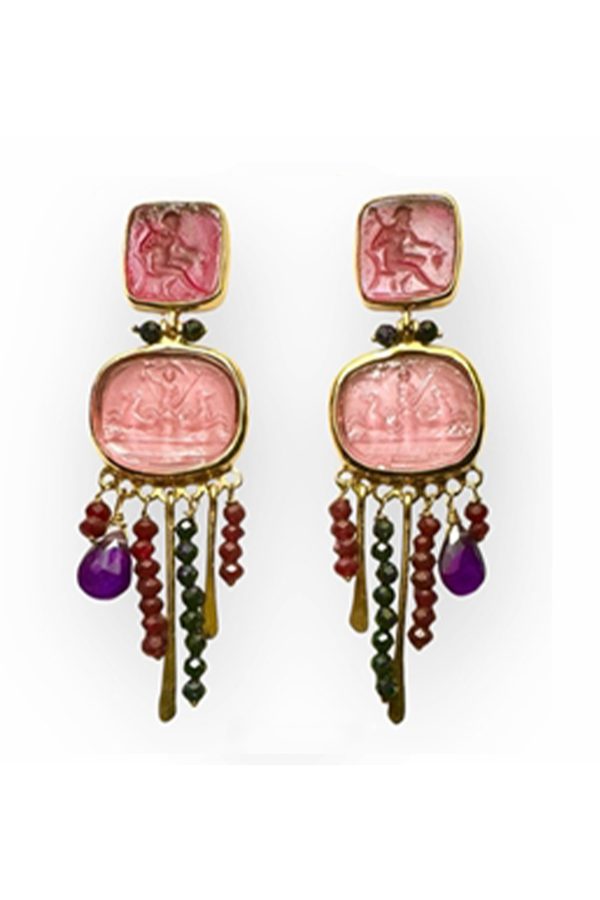 Tonia Makri Earrings Venetian Glass Corudini Sand Stone Amethyst