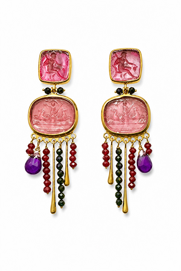 Tonia Makri Earrings Venetian Glass Corudini Sand Stone Amethyst