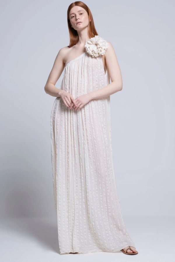 Christian Zen Calista Lurex Maxi Dress Off white