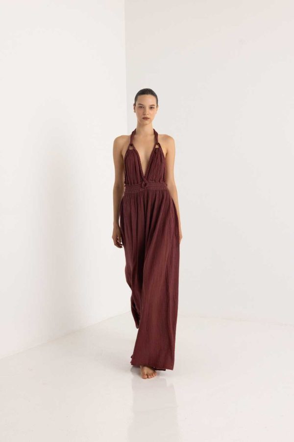 Christian Zen Chantal Maxi Multi Wear Dress with Open Back and Braids Wine