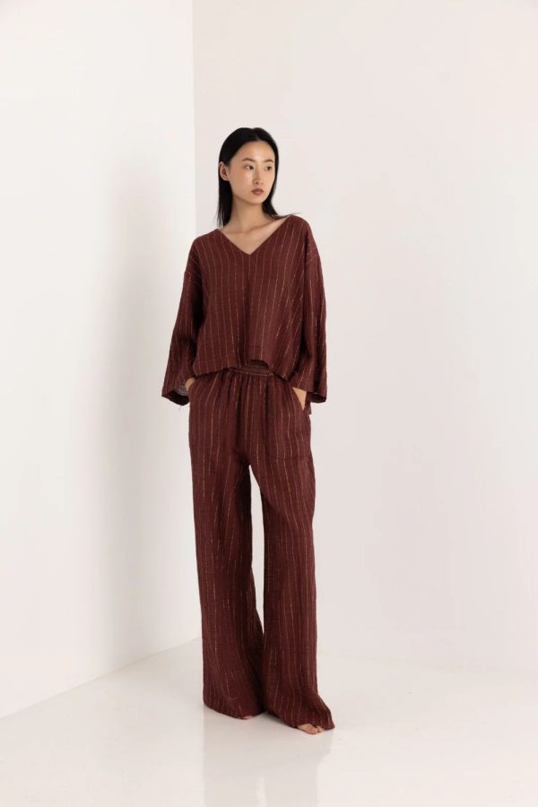 Christian Zen Sharon Pants With Elastic Waist and Side Pockets Wine