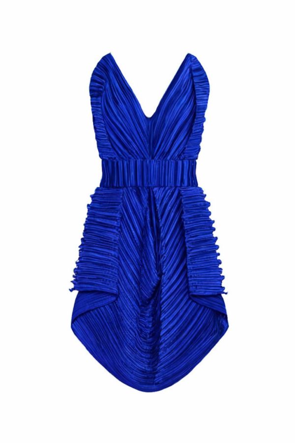 Daphne Valente Planet Pleated Mini Dress Cobalt