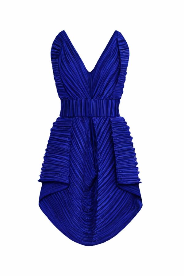 Daphne Valente Planet Pleated Mini Dress Cobalt