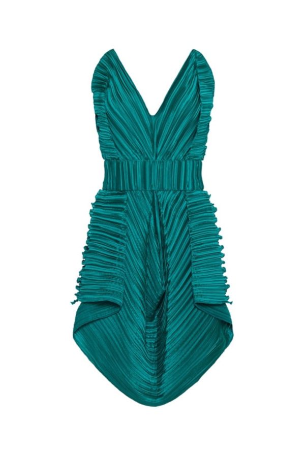 Daphne Valente Planet Pleated Mini Dress Peacock