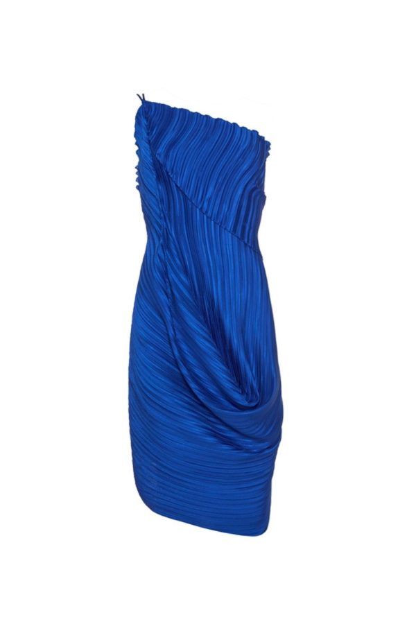 Daphne Valente Schema Pleated Mini Dress Cobalt