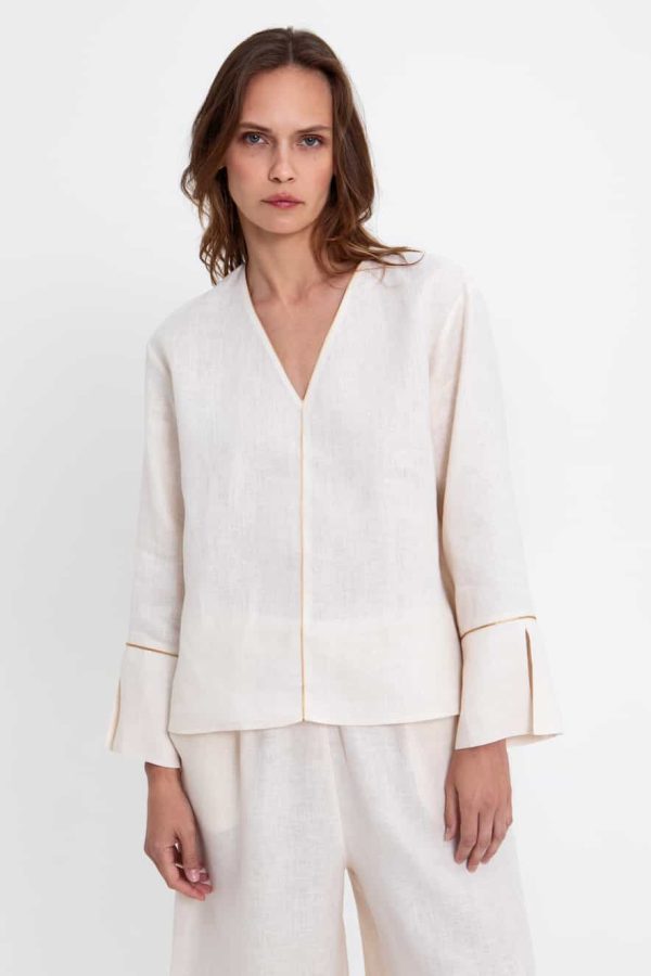 Greek Archaic Kori Blouse Wicker V Neckline Cream Gold