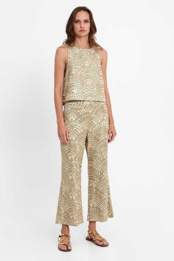 Greek Archaic Kori Pants New Triangle Sage/Gold