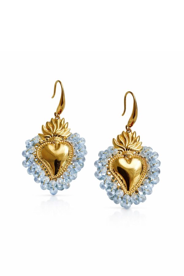 Ifigenia Loukou Heart Earrings with Beads Gray