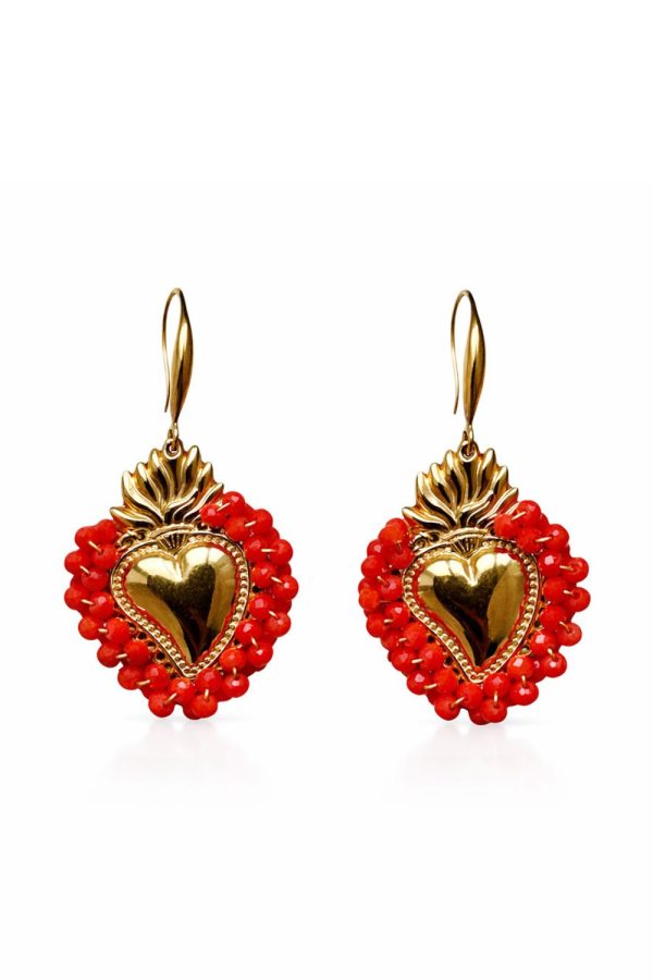 Ifigenia Loukou Heart Earrings with Beads Orange