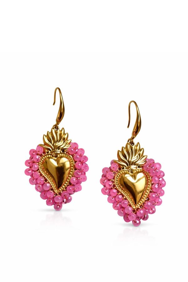 Ifigenia Loukou Heart Earrings with Beads Pink