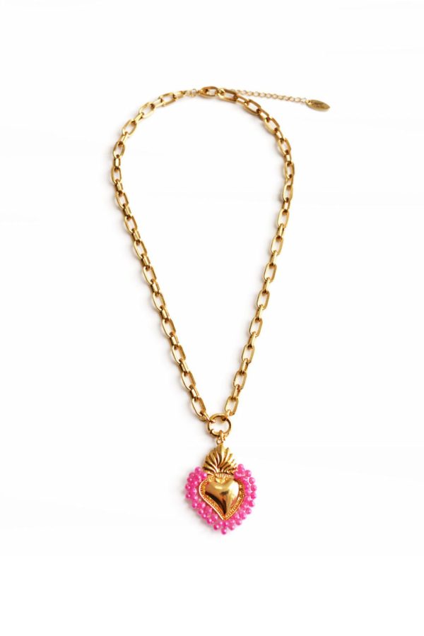 Ifigenia Loukou Heart Necklace with Beads Pink