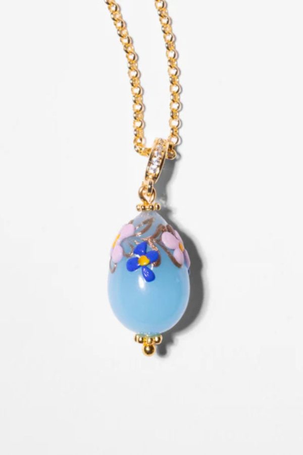 Katerina Psoma Mini Blue with Flowers Murano Egg Pendant