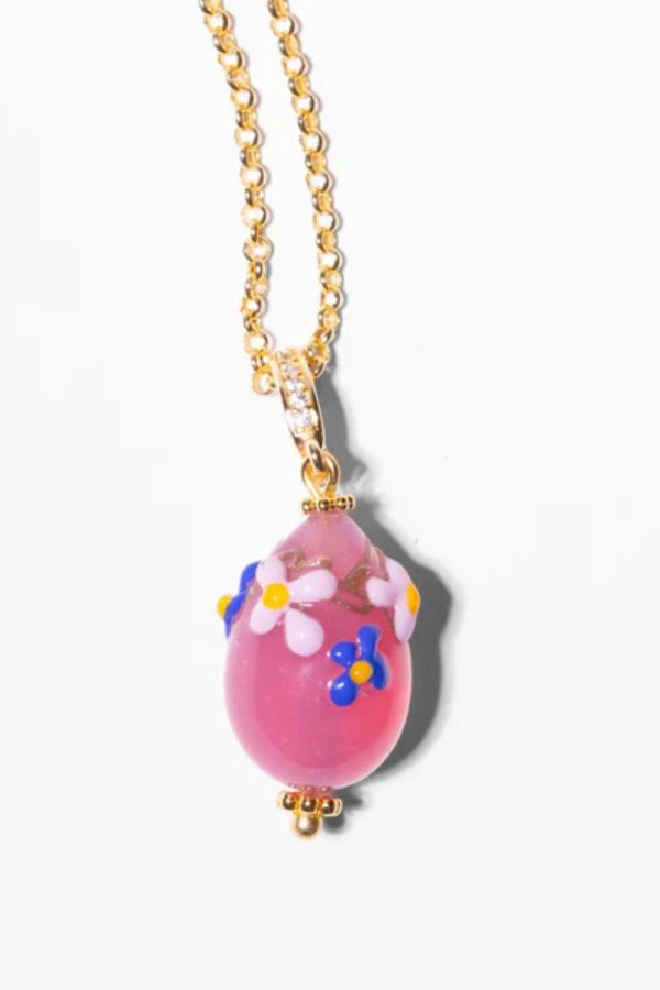 Katerina Psoma Mini Pink with Flowers Murano Egg Pendant