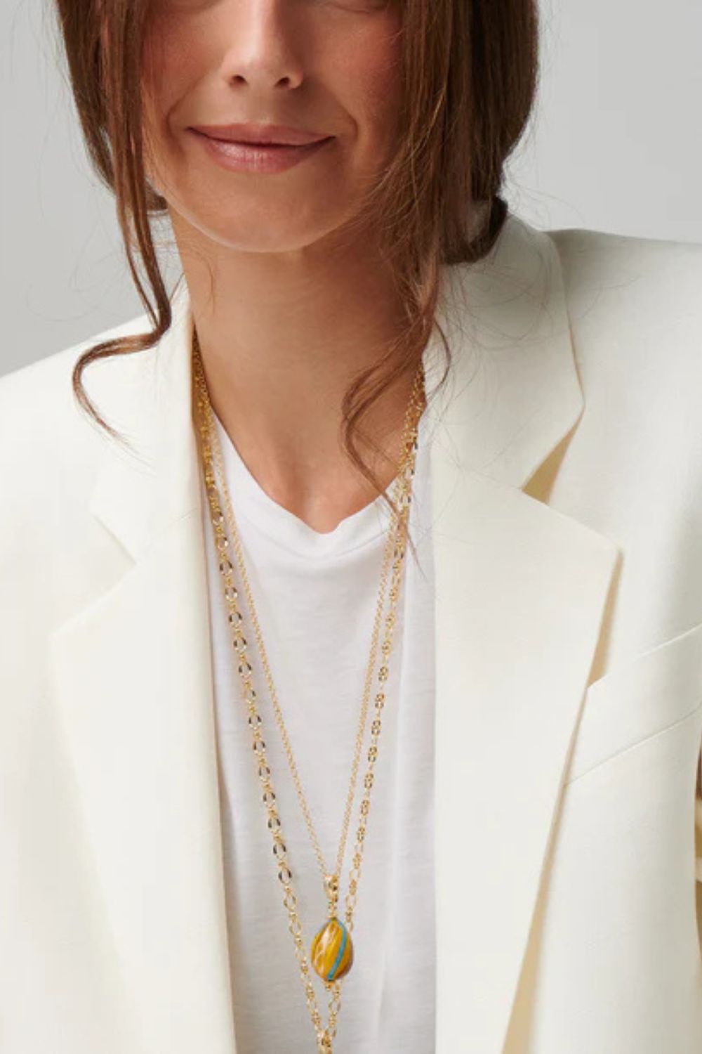 Katerina Psoma Mini Yellow Multicolor Murano Egg Pendant - Image 4