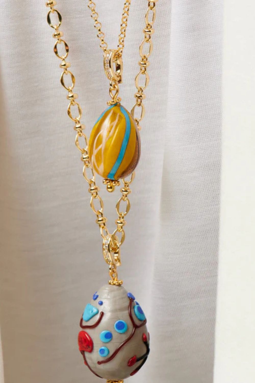 Katerina Psoma Mini Yellow Multicolor Murano Egg Pendant - Image 3