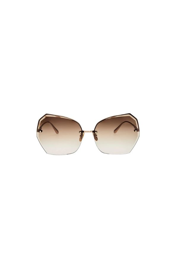 Linda Farrow Lila Sunglasses in 22K Gold and Mocha
