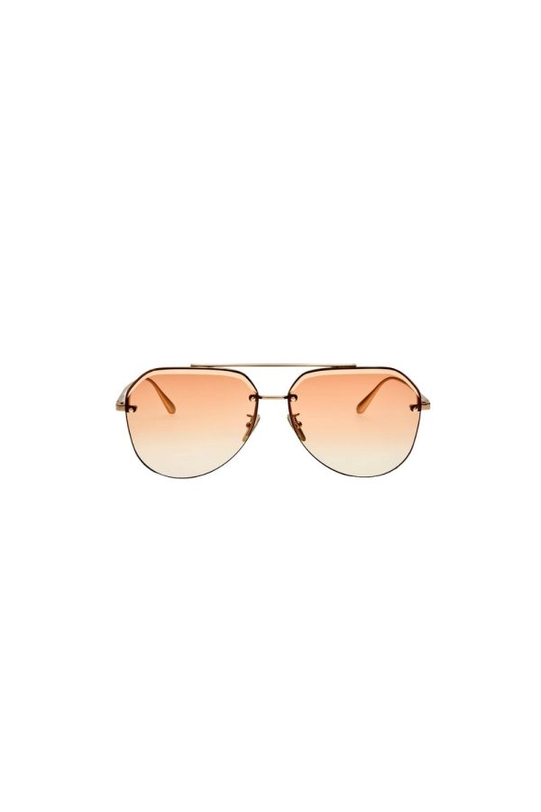 Linda Farrow Quynh Sunglasses in 22K Gold and Camel