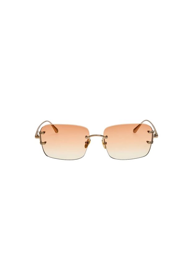 Linda Farrow Sasha Sunglasses in 22K Gold and Camel