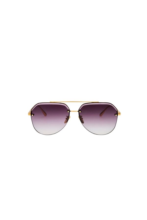 Linda Farrow Quynh Sunglasses in 22K Gold and Grey