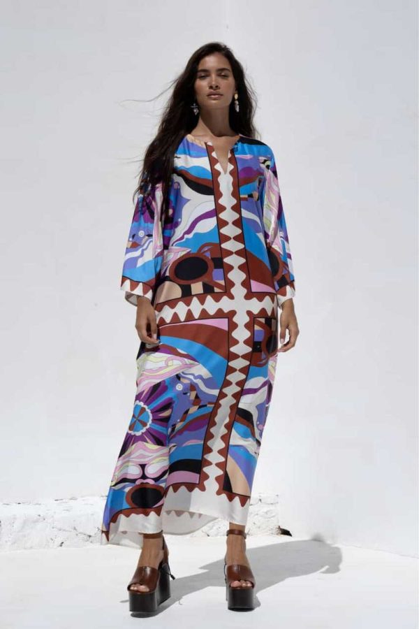 Nema Maxi Kaftan with Print Utopia Brown