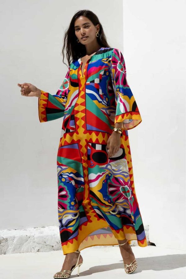 Nema Maxi Kaftan with Print Utopia Red
