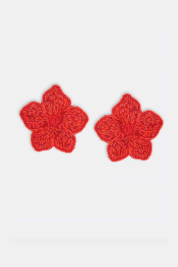 Olivia Dar Hibiscus Earrings Red