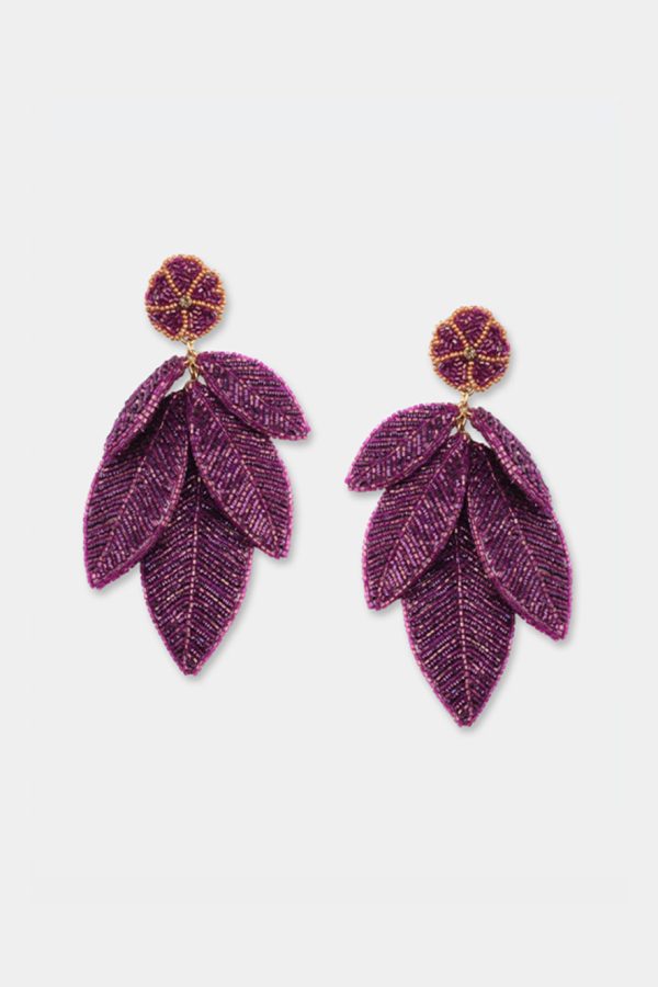 Olivia Dar Leaf Earrings Purple