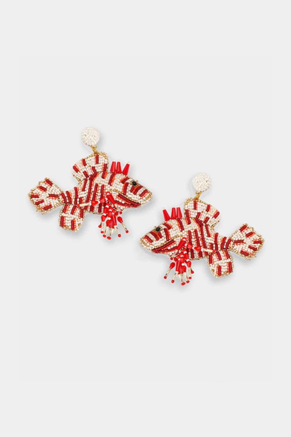 Olivia Dar Lion Fish Earrings red