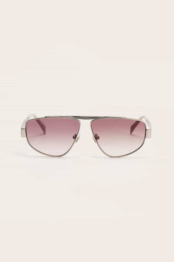 ZEUS+DION Aviator-Style Metallic Sunglasses With Engraving Details Brown Pink