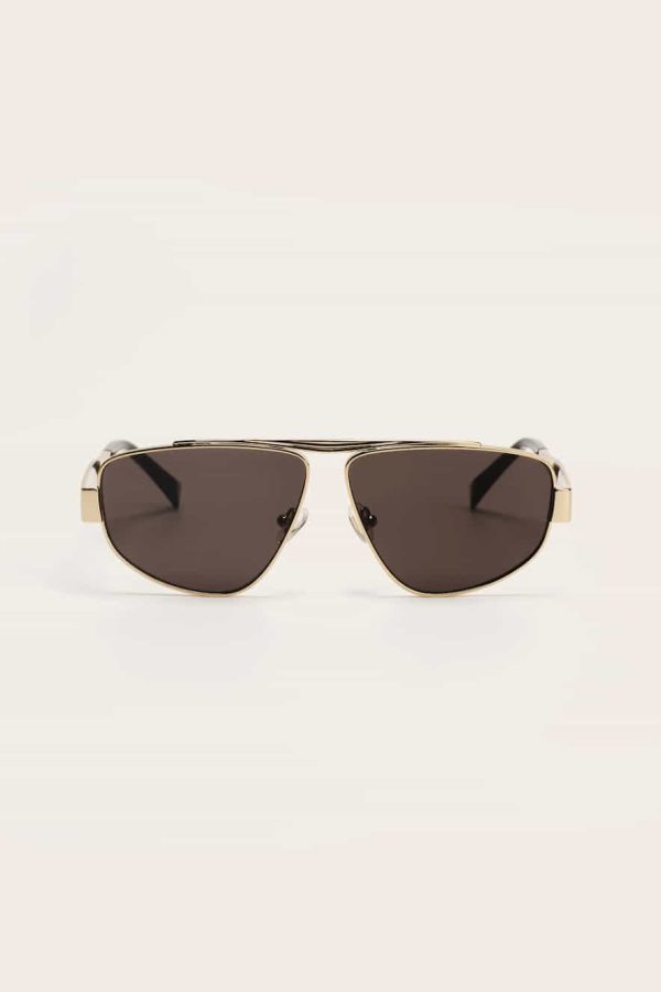 ZEUS+DION Aviator-Style Metallic Sunglasses With Engraving Details Gold Black