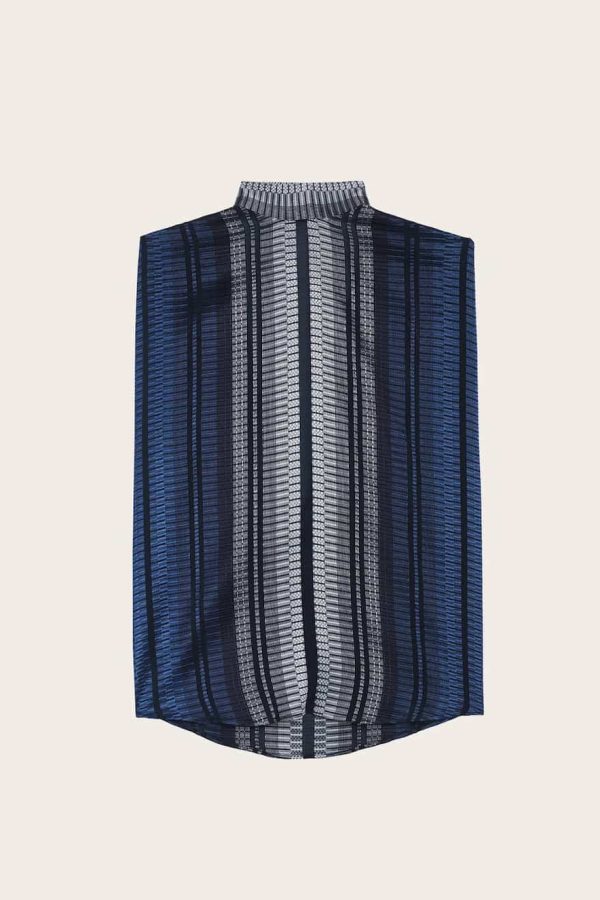 ZEUS+DION Backless Textured Top Navy Blue