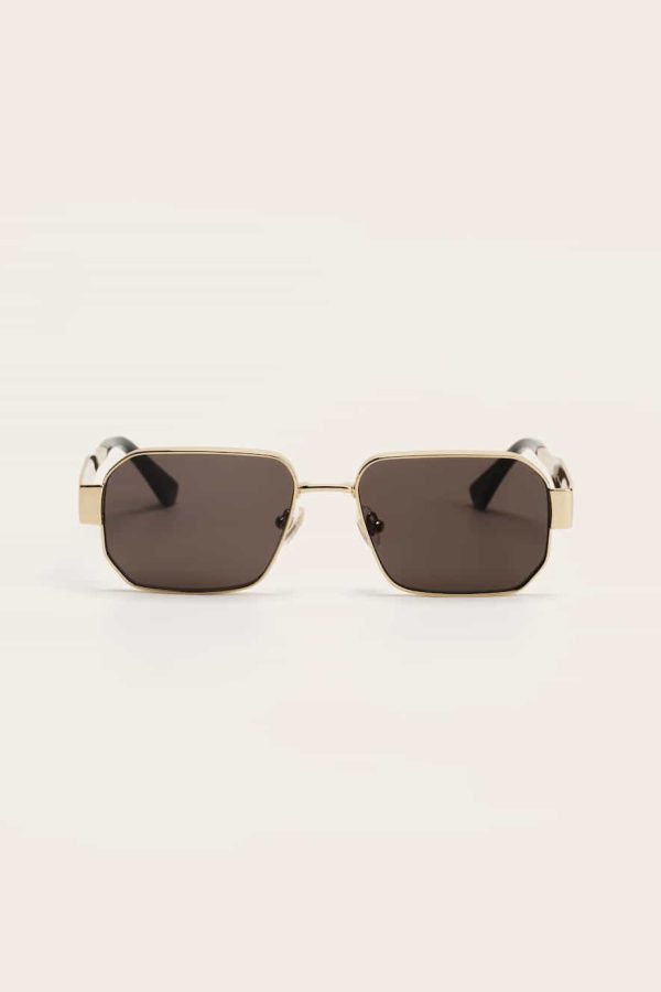 ZEUS+DION Square-Shaped Metallic Sunglasses With an Engraved Logo Gold Black
