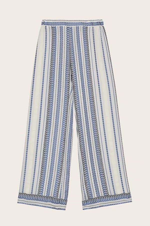 ZEUS+DION Textured Silk Cropped Trousers Ivory Navy