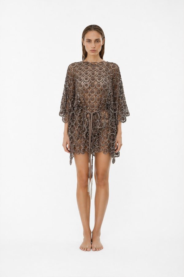 Christian Zen Zenaugusta Mini Dress Mivi Lace Dress W Sequins And Belt Stone Gray