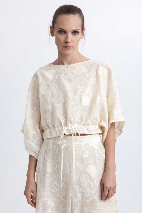 Greek Archaic Kori Blossom Blouse Natural/Champagne