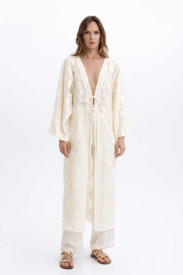 Greek Archaic Kori Blossom Kimono Natural/Champagne