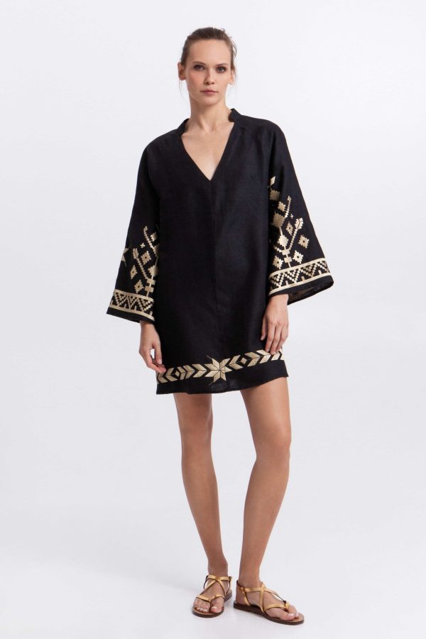 Greek Archaic Kori Dress Short Ios Black/Gold