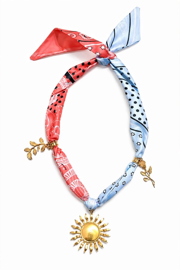 Ifigenia Loukou Coral & Ciel Scarf Necklace with Charms