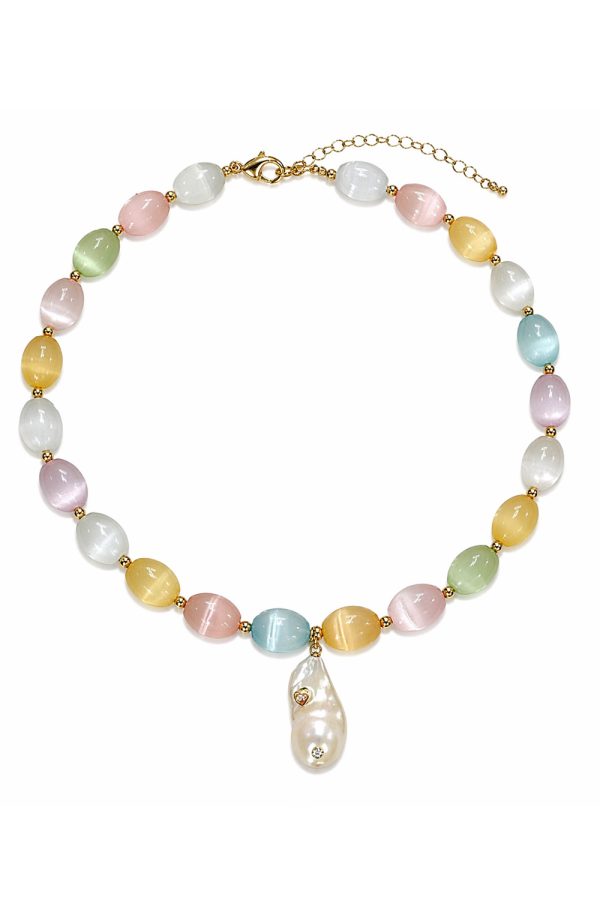 Ifigenia Loukou Rainbow Calcite Necklace with Baroque Pearl and Zircon