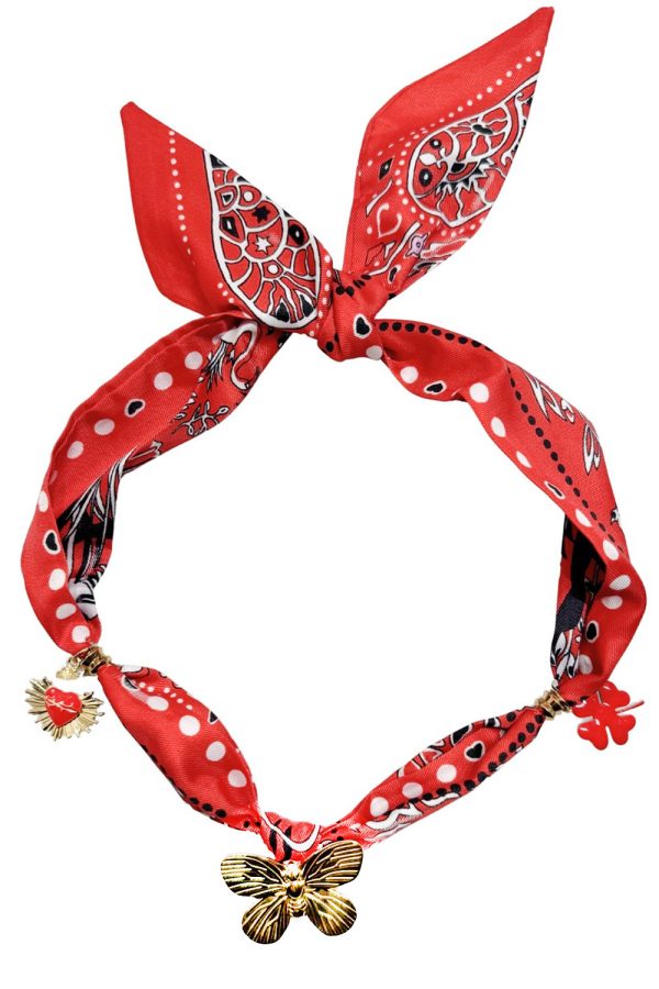 Ifigenia Loukou Red Scarf Necklace with Charms