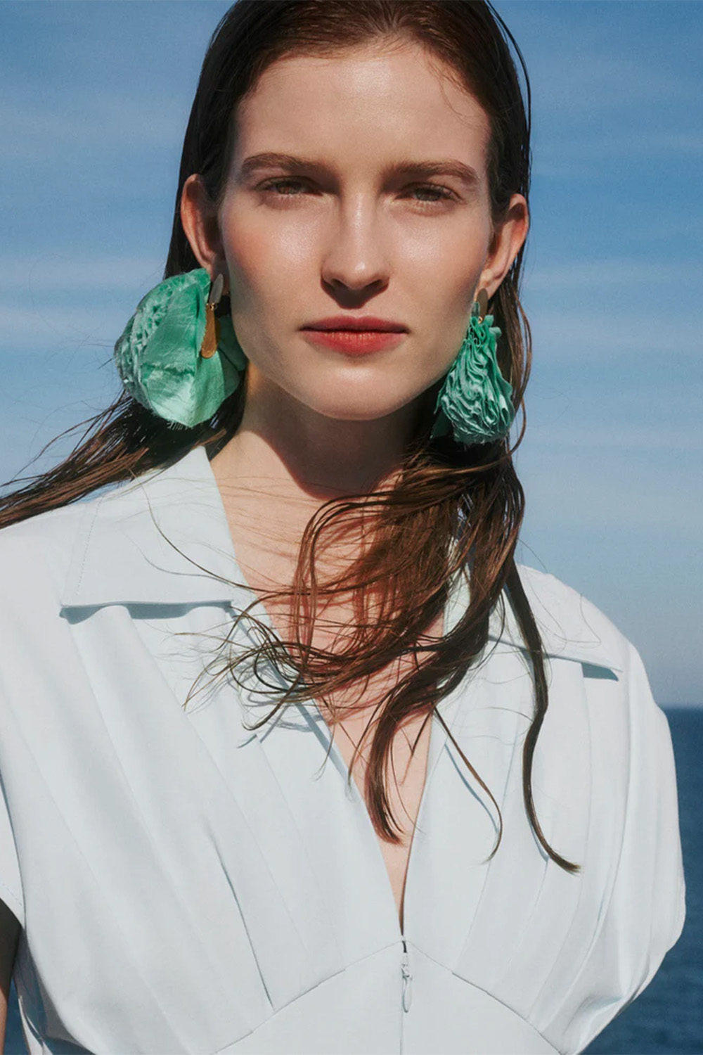 Katerina Makriyianni Silk Fan Earrings Aqua Blue - Image 2