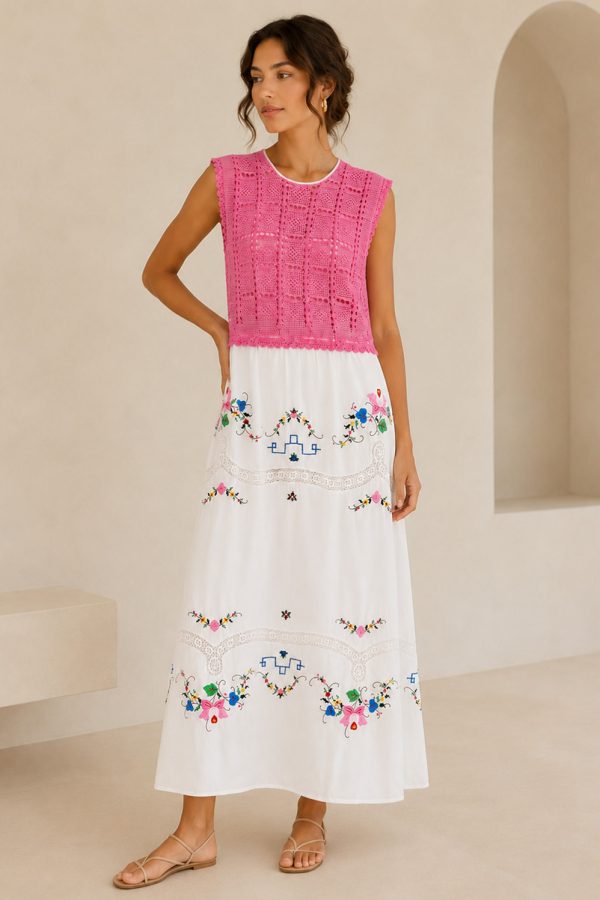 Celia Dragouni Long Dress Pink White With Flowers