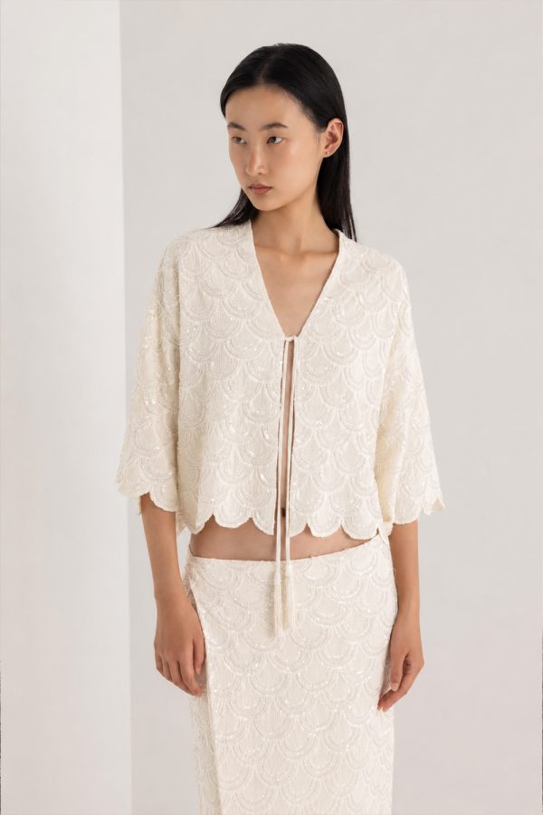 Christian Zen Barbados Cardigan 3/4 Sleeves And Sequins Off White