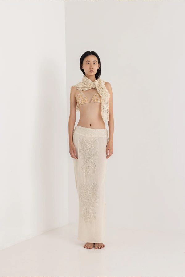 Christian Zen Flora Maxi Skirt Off White
